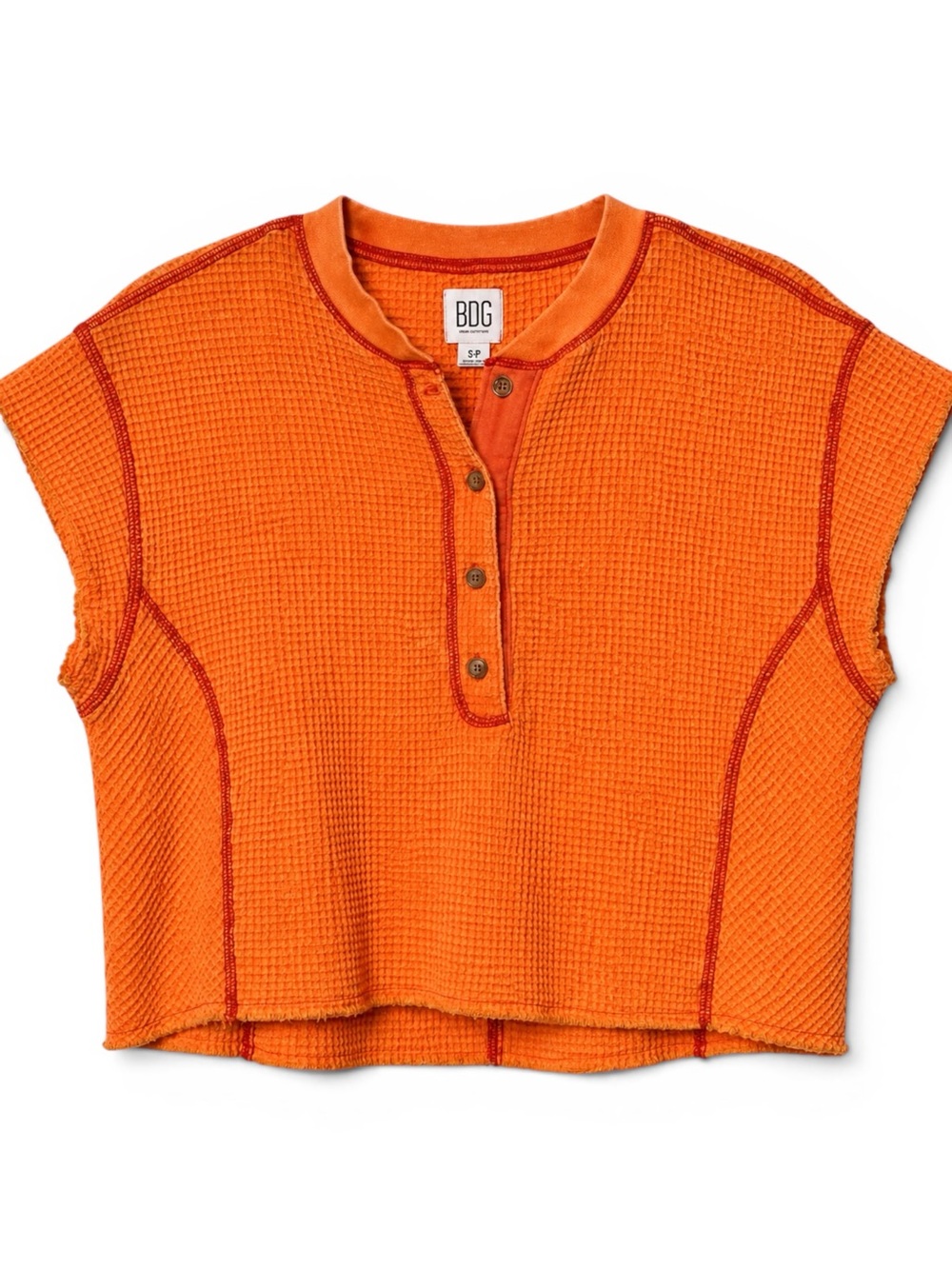 BDG Urban Outfitters Waffle Knit Cropped Henley Top Orange Y2K Size S